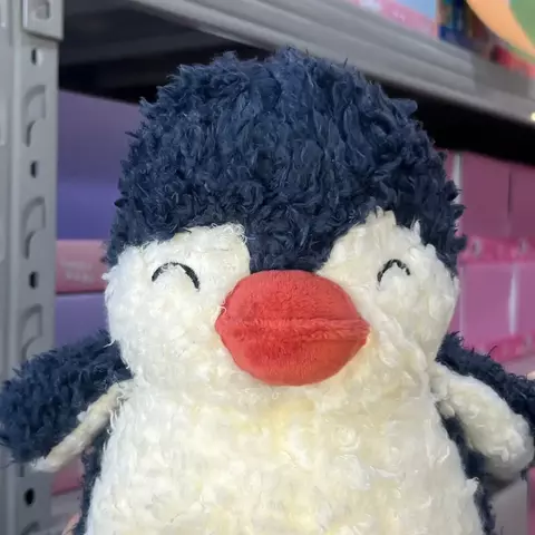 Peluche pingüino suave con pico rojo 25cm
