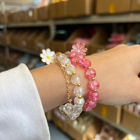 Pulsera cuentas acrilicas con dije flor - comprar online
