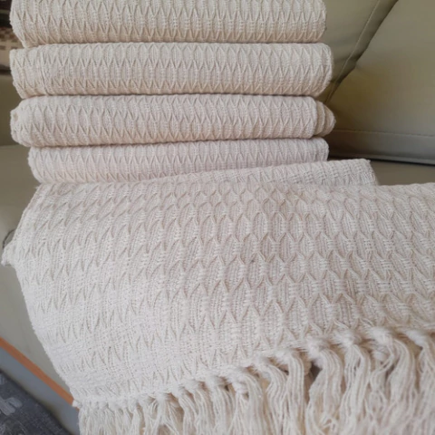 Manta Xale Para Sofá/ Cama Favo De Mel Algodão Cru 120x170