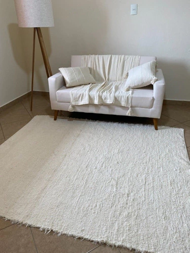 Tapete De Sala 200x250 Algodão Macio Sem Franjas Off White - comprar online