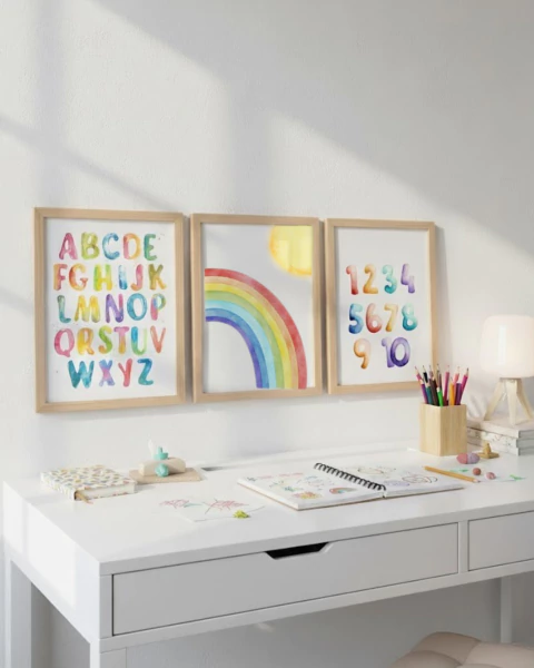 Set X 3 Cuadros Infantiles decorativos de 30x40cm (medida interna) ABC 123 - comprar online