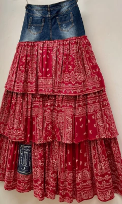 Jeans Longa Babados Bandana Boemia Vermelha TM 42 - tienda online