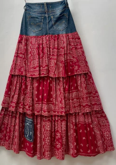 Jeans Longa Babados Bandana Boemia Vermelha TM 40 na internet