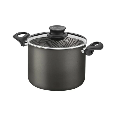 Caldeirão Paris em Alumínio com Revestimento Interno e Externo em Antiaderente Starflon Max Chumbo com Tampa de Vidro 22 cm 5,7 L 28530622 Tramontina