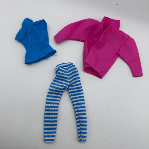 Roupas Barbie Legging Listrado Blusa Azul E Jaqueta Pink