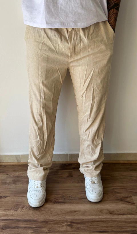 Pantalon De lino Beige - comprar online