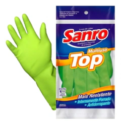 Luva Látex Verde Sanro Top Multiuso Forrada Medio