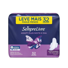 Absorvente Externo Sempre Livre Adapt Plus Noite E Dia Cobertura Seca Com Abas 32 Unidades