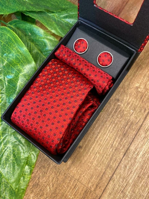 Kit Gravata, Lenço e Abotoadeira – Vermelho