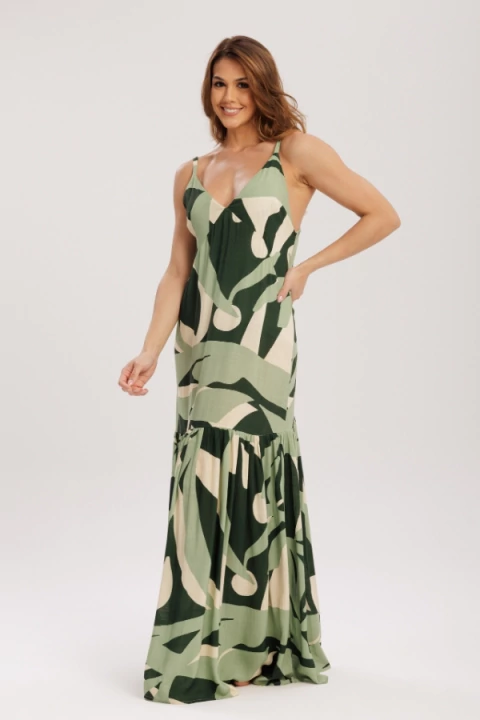 VESTIDO LONGO COM BABADO