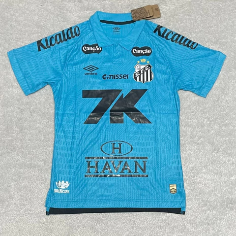 Camisa Santos III 25/26 - Jogador Umbro Masculina - Azul Personalizada NEYMAR JR 10 ( COM TODOS PATROCÍNIOS)