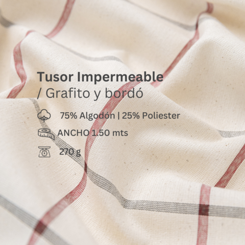 Tusor a cuadros impermeable bordó y grafito