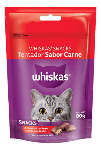 Snacks Para Gatos Whiskas Tentador Sabor Carne 80gr