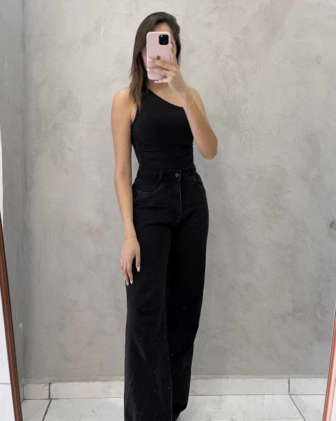 Calça Jeans Brilho - Preto