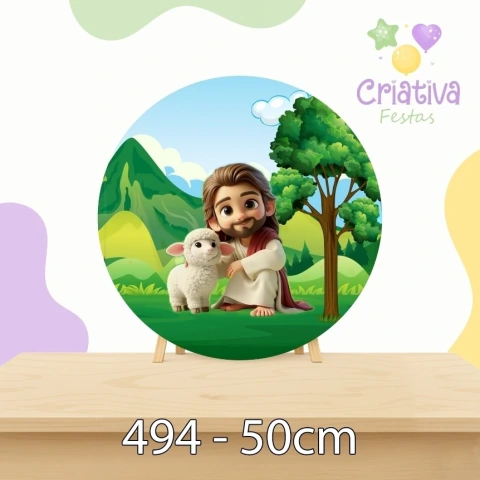 Painel 50cm Sublimado Estampado Temático Jesus 50cm x 50cm – Decorativo para Festas | REF. 494