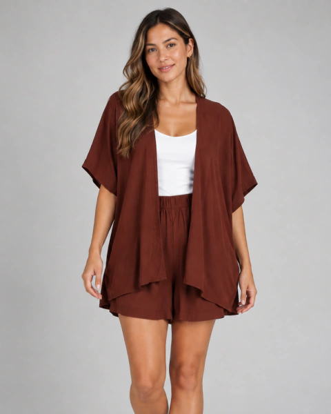 Conjunto Kimono + Shorts Marrom