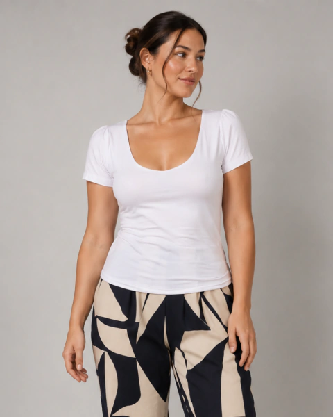Blusa Decote V Poliamida Branco
