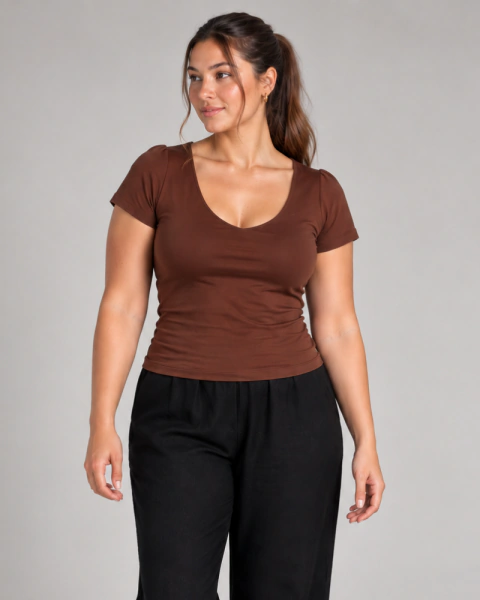 Blusa Decote V Poliamida Marrom
