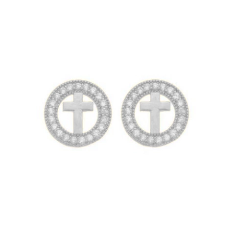 Brinco Redondo Cravejado Com Cruz