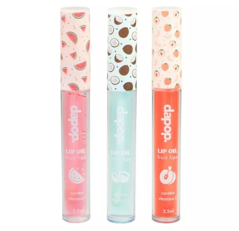 Lip oil fruit lips Dapop Cores: melancia, coco e pêssego