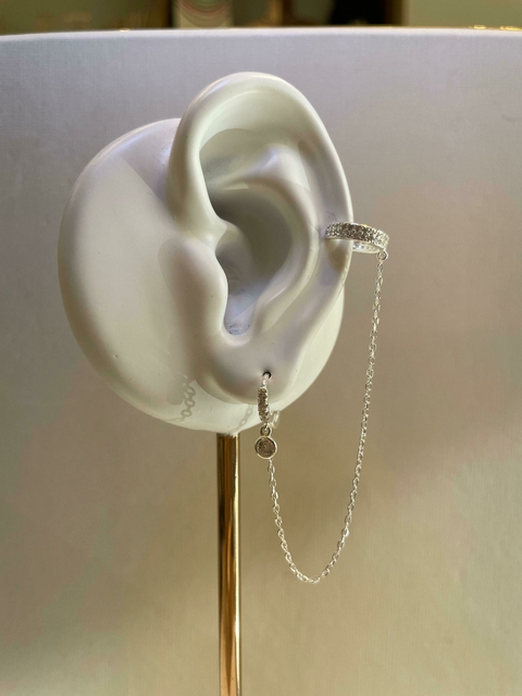 ARGOLA LISA PONTO DE LUZ PENDURADO COM CORRENTE PIERCING FAKE - PRATA 925 - comprar online