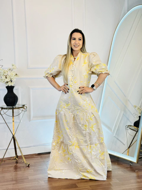 Vestido longo Pietra - Estp Bege / Amarelo