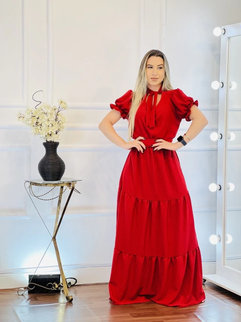 Vestlido Longo Gravatinha - Vermelho