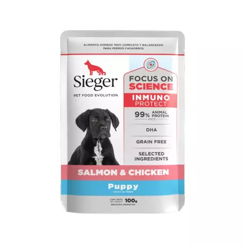 POUCH SIEGER PERRO CACHORRO SALMON & CHICKEN - comprar online
