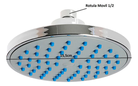 Flor De Ducha Lluvia Redonda 15,5 Cm Articulada Anticalcarea Gris Y Azul 4805/52d