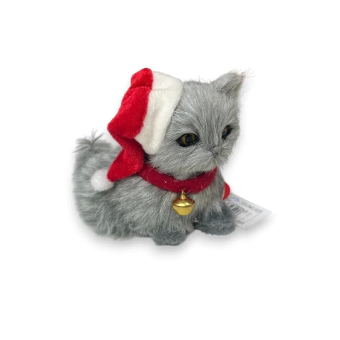 Gatinho Cinza c/ Gorro Natalino 12cm