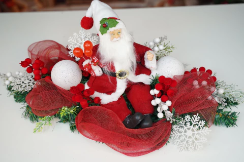 Centro de Mesa Vermelho/Branco c/ Papai Noel 70x35cm