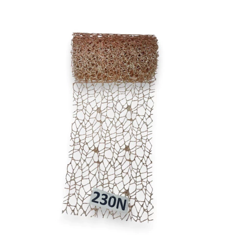 Rolo De Tela Vazada Rosê Gold c/ Glitter 14cm x 4,5m
