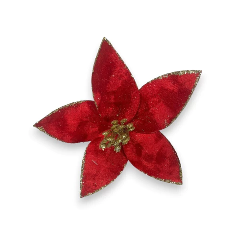 Flor Vermelha com Gliter Pontas P 23cm