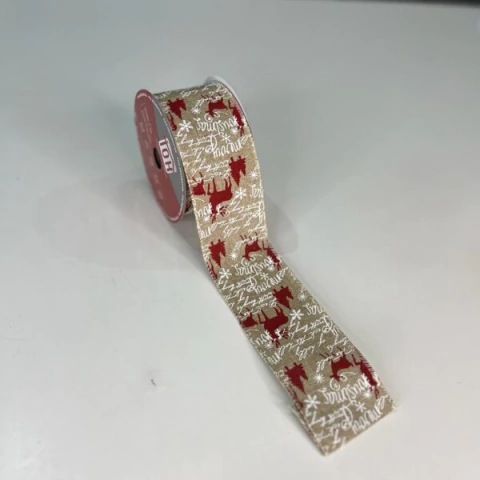 Fita Aramada Bege E Vermelha 9,15m (6,2cm)