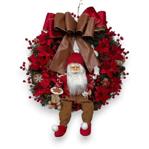 Guirlanda Noel Pantufa c/ Laço Marrom 60x60cm