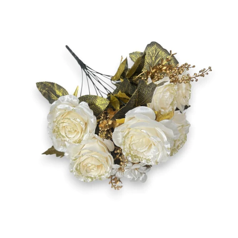 Buquê de Rosas Brancas c/ Dourado 50cm