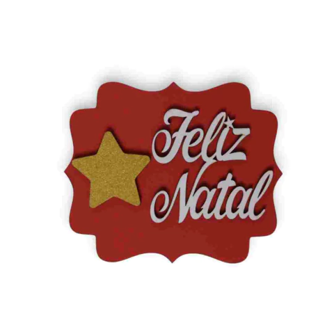 Tag Fundo Vermelho e Escrita "Feliz Natal" Branco