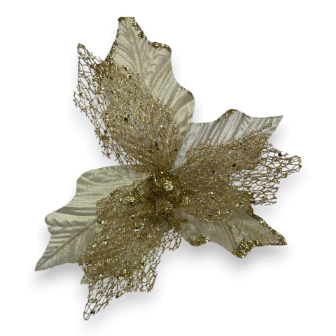 Flor Tons Dourado c/ Glitter 23cm