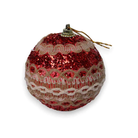 Kit 3 Bolas Vermelhas c/ Crochê E Glitter