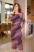 Vestido em tule mangas longas detalhe assimétrico ondas color - loja online