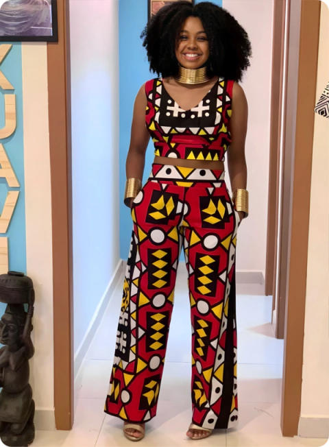 Conjunto cropped com pantalona samakaka