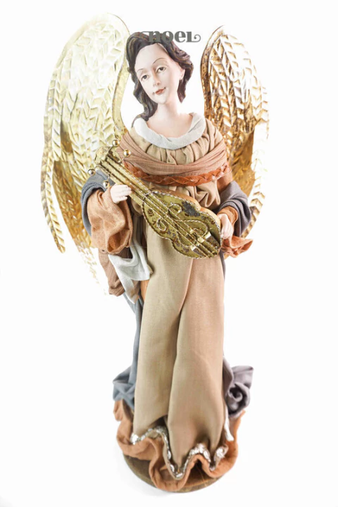 Anjo com violino e asas removíveis nude/dourado - 45cm
