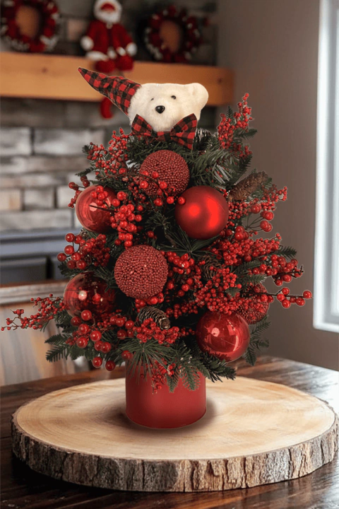 Mini Árvore Natal Decorada Berries/Urso Vermelho/Branco - 60cm - comprar online