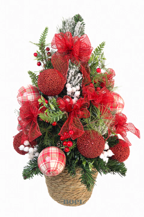 Mini Árvore Natal Decorada c/ Bolas/Laços Vermelho/Verde - 60cm