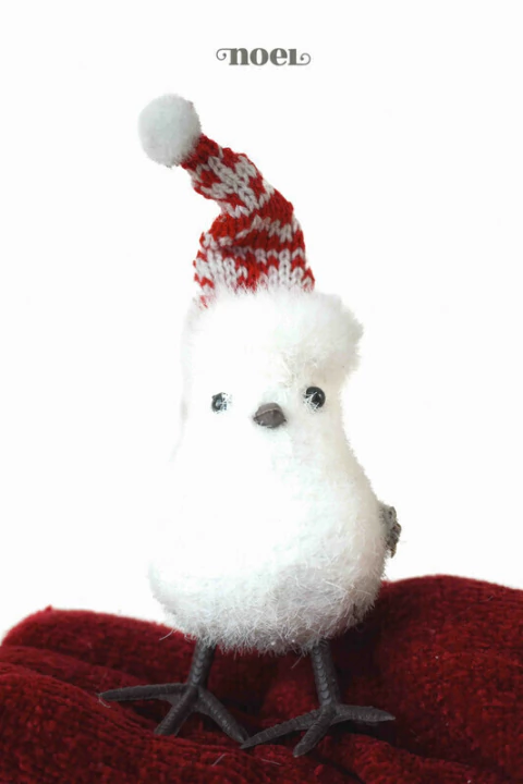 Passáro c/ gorro natalino branco/vermelho - 15cm
