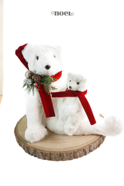Urso pelúcia com filhote branco/vermelho - 40cm