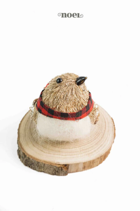 Passáro natal palha nude/marrom - 10cm