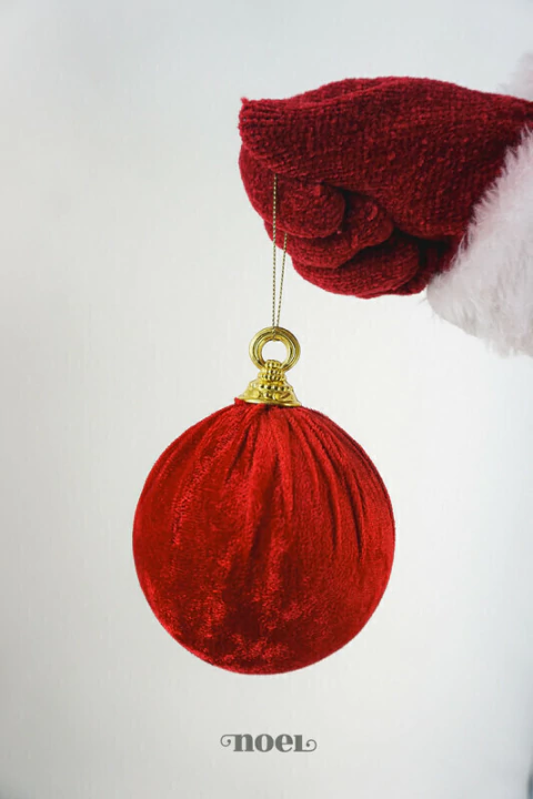 Bola decorada Natal veludo vermelho - 10cm c/3