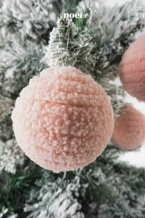 Bola decorada Natal Bouclé rosa - 10cm c/3