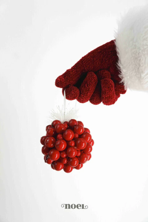 Bola decorada Natal berry c/ galho vermelho/branco - 8cm c/3